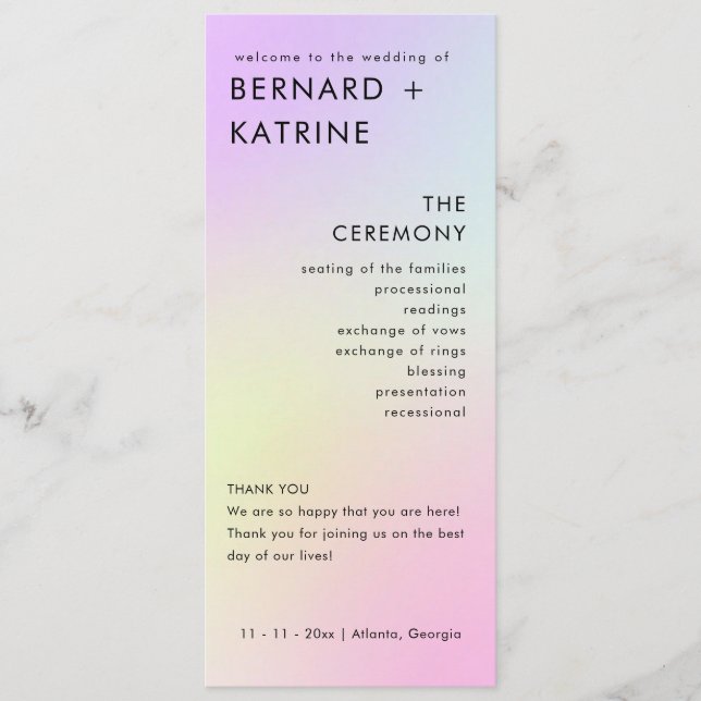 Modern Minimal Wedding Program Order Of Events Programme (Front)