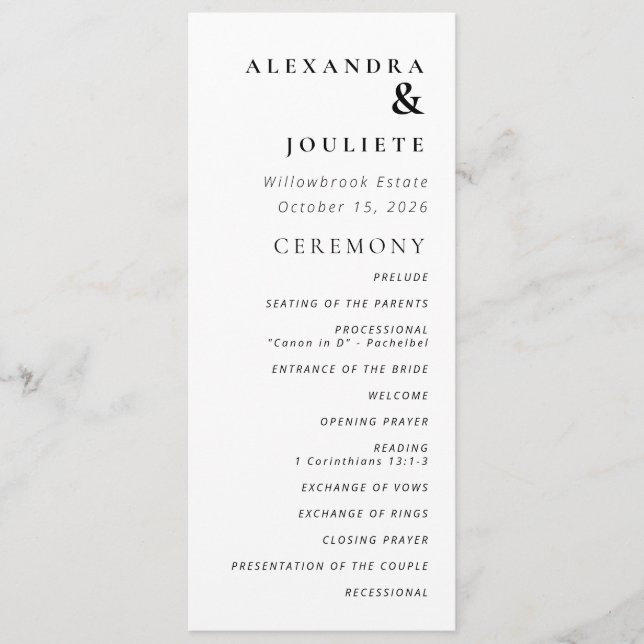 Modern Minimal Wedding Program Order Of Events Programme (Front)