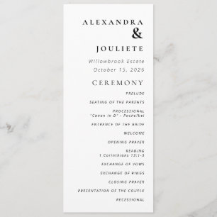 Modern Minimal Wedding Program Order Of Events Programme