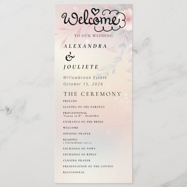 Modern Minimal Wedding Program Order Of Events Programme (Front)