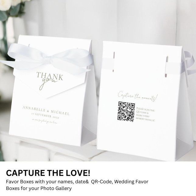 Modern, Minimal, Wedding QR Code Photo Sharing Favour Box (Modern, Minimal, Wedding QR Code Photo Sharing Favor Boxes with your names and date.)