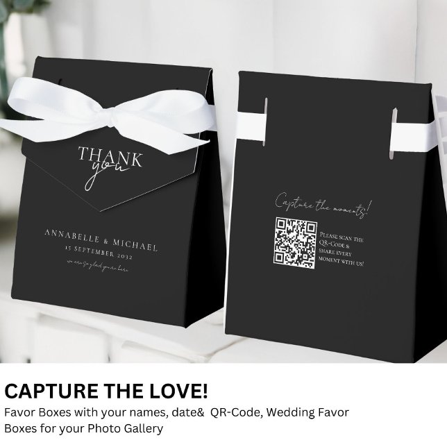 Modern, Minimal, Wedding QR Code Photo Sharing Favour Box (Modern, Minimal, Wedding QR Code Photo Sharing Favor Boxes with your names and date.)