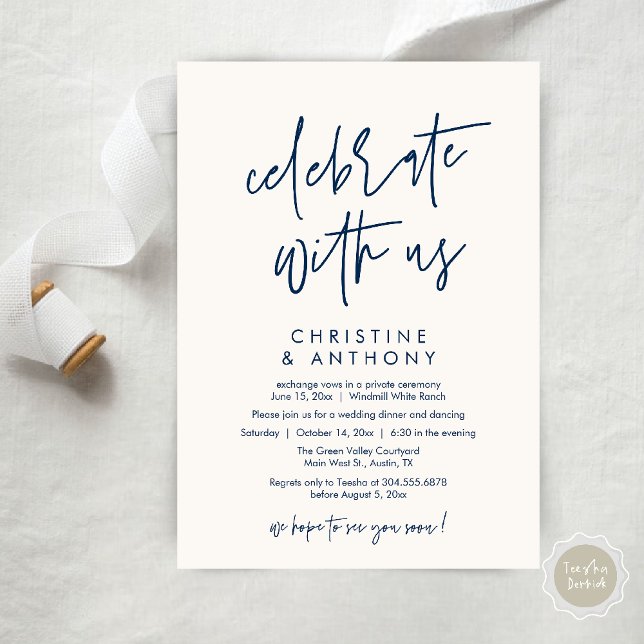 Modern Minimal Wedding Reception Dinner Invitation (Modern Minimal Wedding Reception Dinner Lunch Brunch Invitation Card in Navy Blue and ivory)