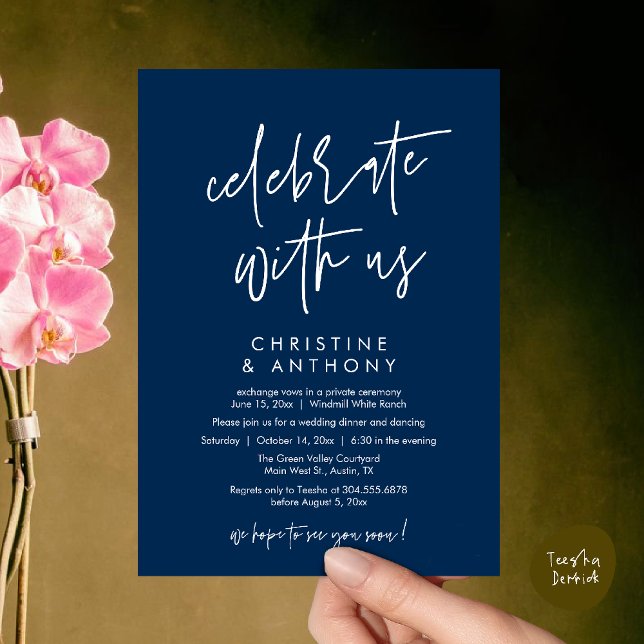 Modern Minimal Wedding Reception Dinner Invitation (Modern Minimal Wedding Reception Dinner Lunch Brunch Invitation Card in Navy Blue)