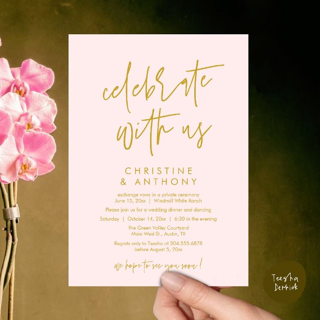 Modern Minimal Wedding Reception Dinner Invitation (Modern Minimal Wedding Reception Dinner Lunch Brunch Invitation Card in yellow gold and Blush)