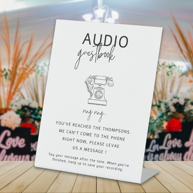 Modern Minimal Wedding Telephone Audio Guestbook Pedestal Sign (Creator Uploaded)