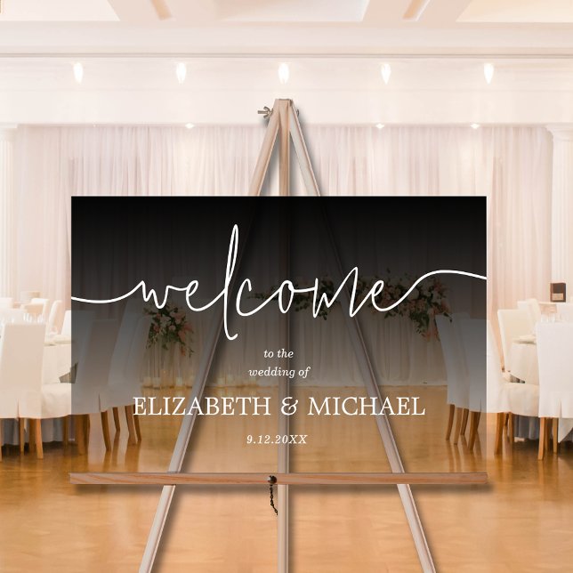 Modern Minimal Wedding Welcome Transparent Black Acrylic Sign (Modern minimal wedding welcome transparent black acrylic sign)