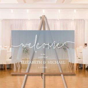 Modern Minimal Wedding Welcome Transparent Blue Acrylic Sign