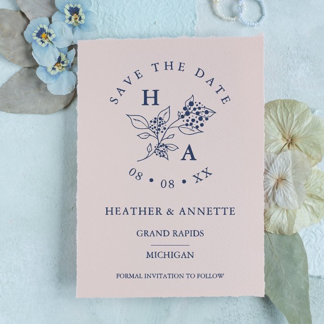 Modern Minimal Wedding Wildflowers Bunch Initials  Rubber Stamp (Creator Uploaded)