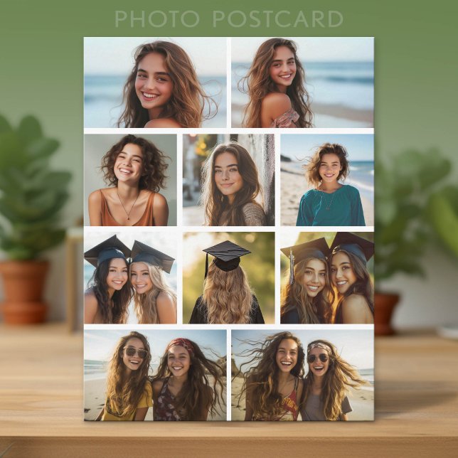 Modern Minimal White - 10 Photo Collage Postcard (Photo Postcard)