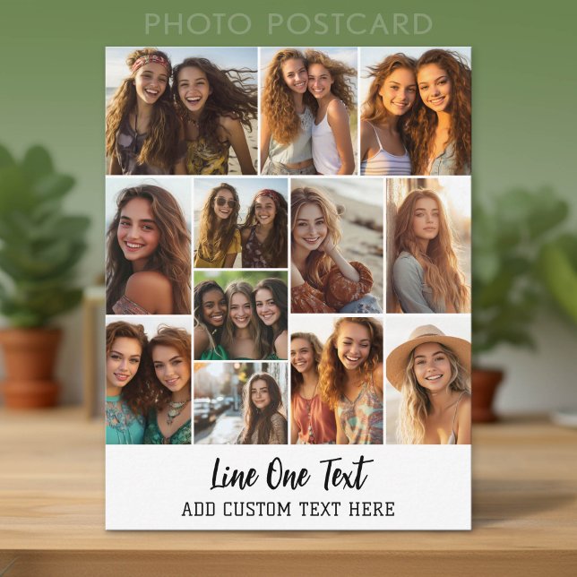 Modern Minimal White - 12 Photo Collage Postcard (Custom Photo Postcard with Lots of Pictures)