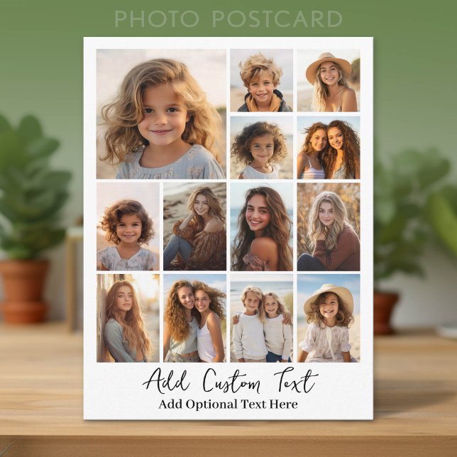 Modern Minimal White - 13 Photo Collage Postcard (Custom Photo Postcard with Lots of Pictures)