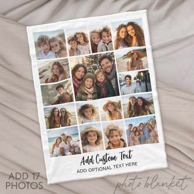 Modern Minimal White - 17 Photo Collage Fleece Blanket (Photo Blanket - Fleece)