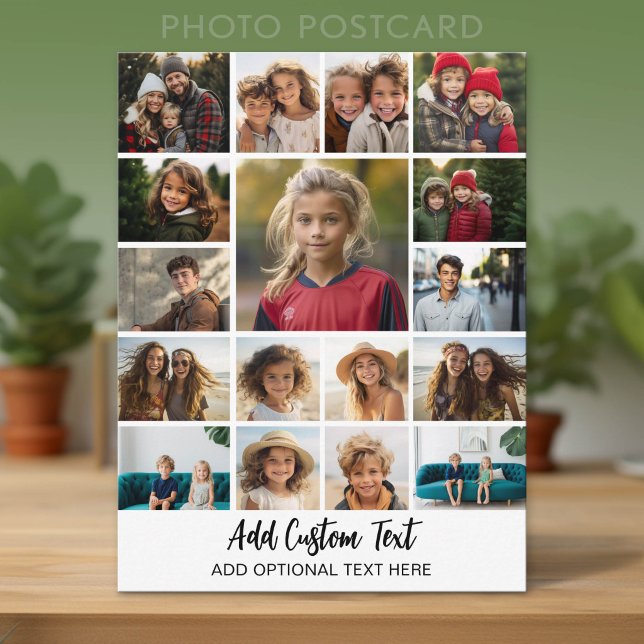 Modern Minimal White - 17 Photo Collage Postcard (Custom Photo Postcard with Lots of Pictures)
