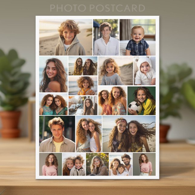 Modern Minimal White - 20 Photo Collage Postcard (Custom Photo Postcard with Lots of Pictures)