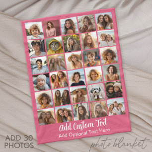 Modern Minimal White 30 Photo Collage Fleece Blanket