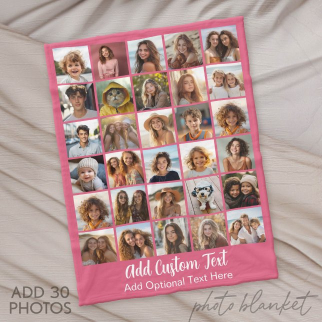 Modern Minimal White 30 Photo Collage Fleece Blanket (Custom Fleece Blanket with Photo Collage for Family and Friends)