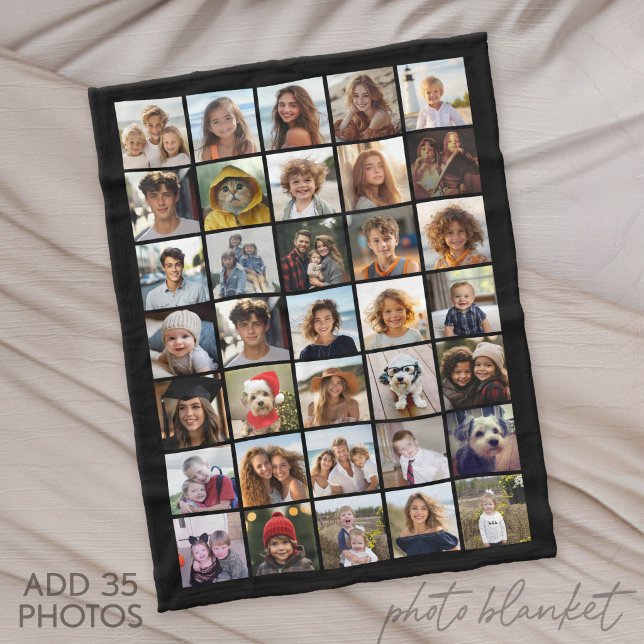 Modern Minimal White - 35 Photo Collage Fleece Blanket (Custom Fleece Blanket with Photo Collage)