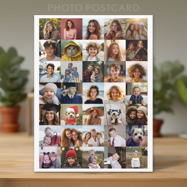 Modern Minimal White - 35 Photo Collage Postcard (Custom Photo Postcard with Lots of Pictures)