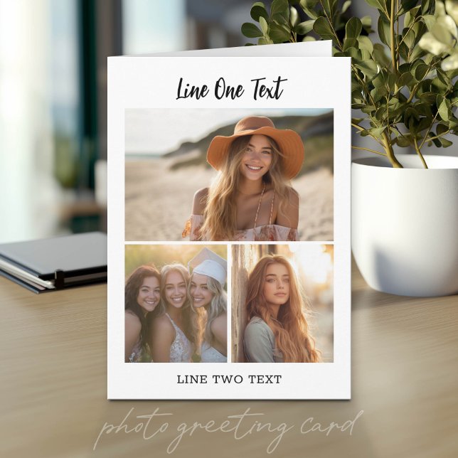 Modern Minimal White 3 Photo Collage  Card (Photo Greeting Card)