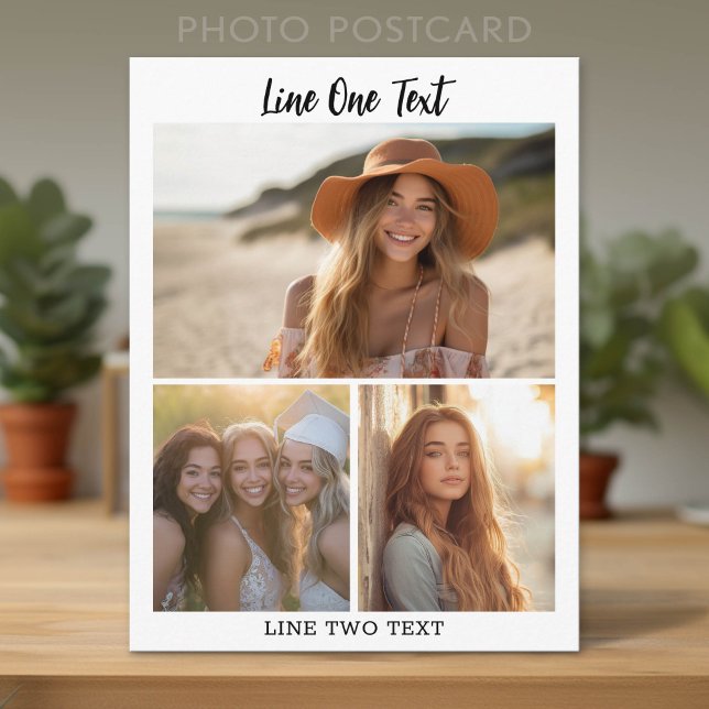 Modern Minimal White 3 Photo Collage  Postcard (Custom Photo Postcard)
