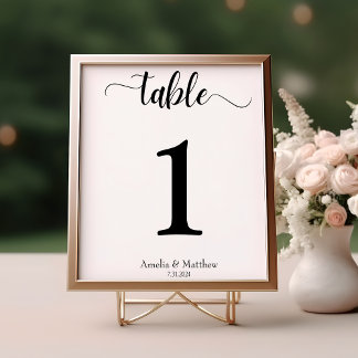 Modern Minimal White and Black Wedding Table Number
