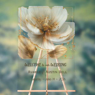 Modern Minimal White and Gold Poppy Acrylic Sign