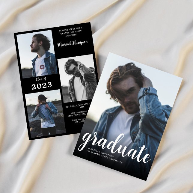 Modern Minimal White &Black Photo Graduation Party Invitation (Creator Uploaded)