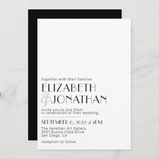 Modern Minimal White Black Wedding Invitation (Front/Back)