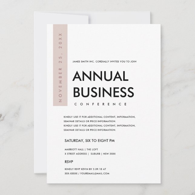 MODERN MINIMAL WHITE BLUSH PINK CONFERENCE EVENT INVITATION (Front)