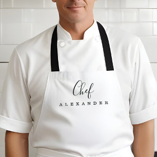 Modern Minimal White Chef Kitchen Custom Name Apron