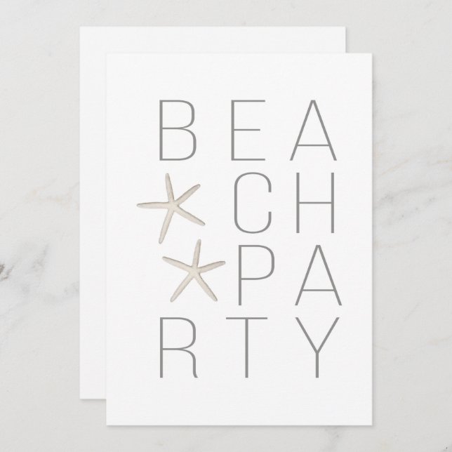 Modern Minimal White Grey Beach Party Invitation (Front/Back)