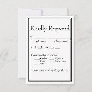 Modern Minimal White Meal Choice RSVP Card