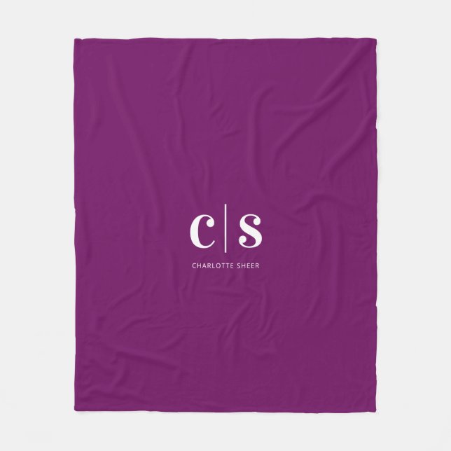 Modern Minimal White Monogram Fleece Blanket (Front)