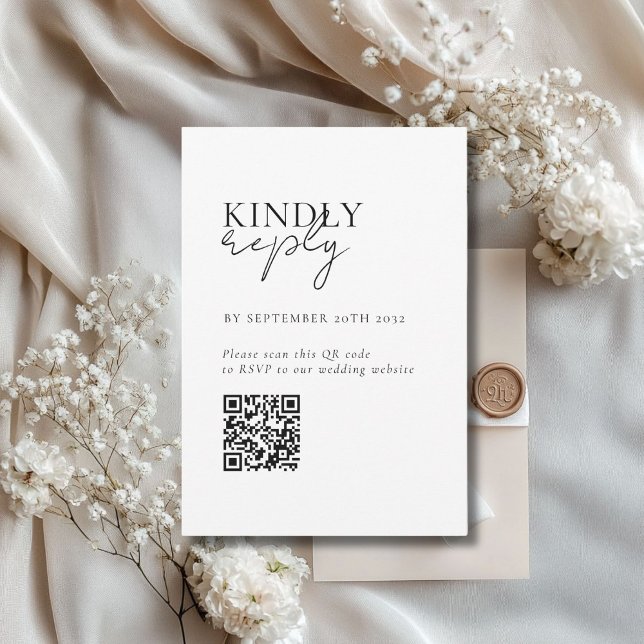 Modern, Minimal, White, QR Code Wedding RSVP  Enclosure Card (Modern, Minimal, White, QR Code Wedding RSVP Enclosure Card)