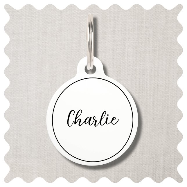 Modern Minimal White Script Pet Tag (Modern Script White Dog UD TAGS)