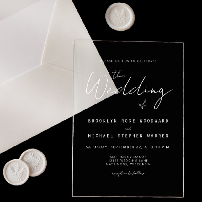 Modern Minimal White Script Wedding Acrylic Invitations (Creator Uploaded)