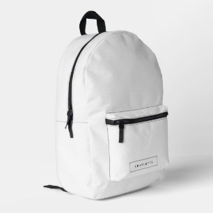 Modern Minimal White Solid Colour Custom Name Printed Backpack