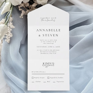 Modern, Minimal, White, Wedding All In One Invitation