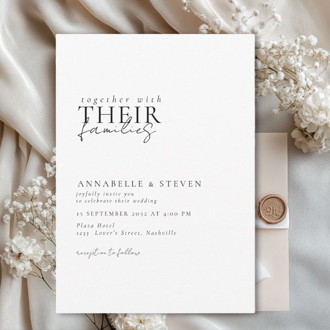 Modern, Minimal, White, Wedding Invitation (Modern, minimal, elegant, handwriting font, white Wedding Invitation.)