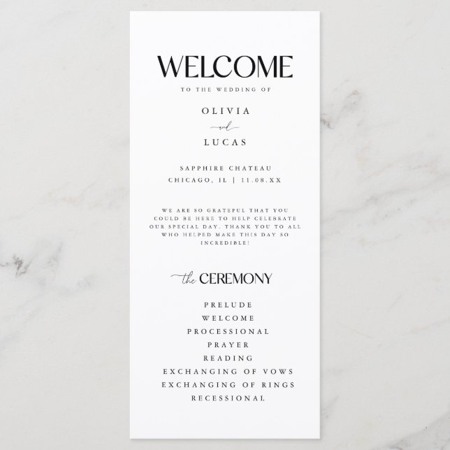 Modern & Minimal White Wedding Programme (Front)