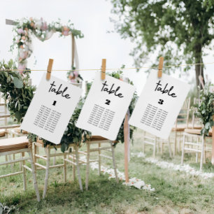 Modern, minimal white wedding seating chart cards