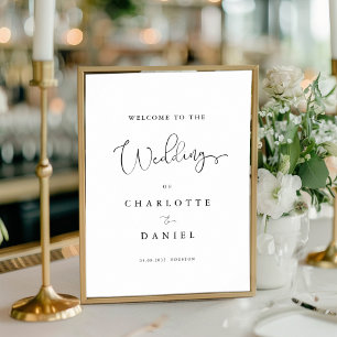 Modern, minimal, white wedding welcome poster