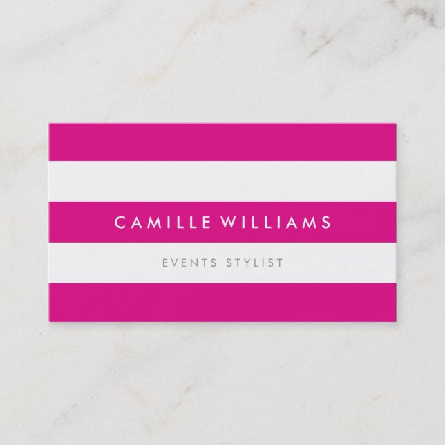 MODERN MINIMAL wide stripe pattern bright hot pink Business Card (Front)