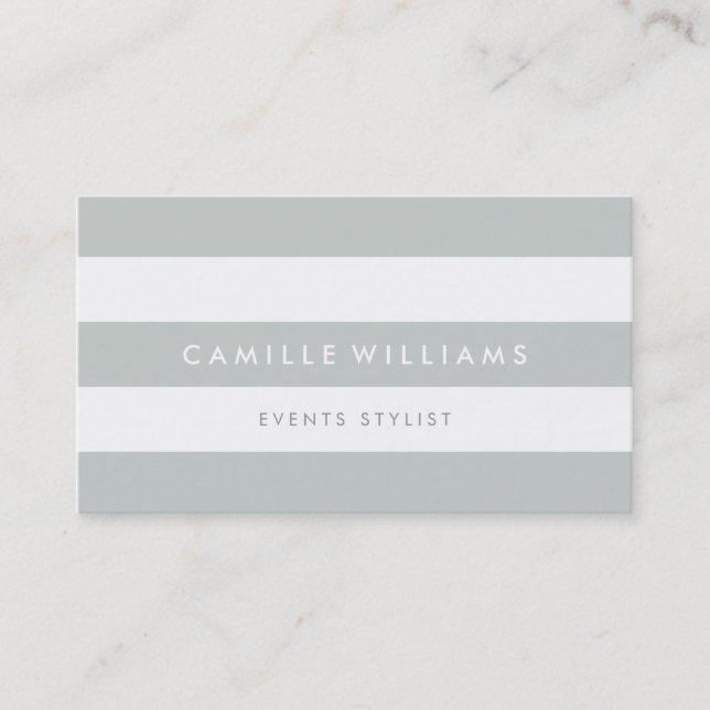 MODERN MINIMAL wide stripe pattern cool grey white Business Card (Front)