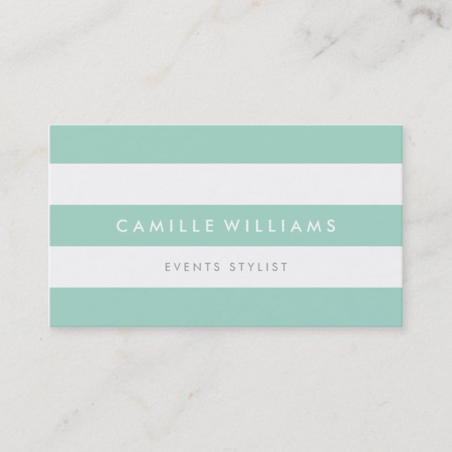 MODERN MINIMAL wide stripe pattern cool mint white Business Card (Front)