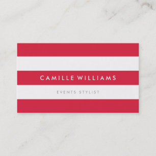 MODERN MINIMAL wide stripe pattern cool red white Business Card