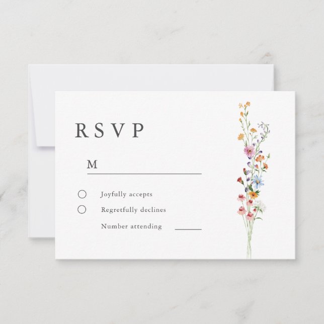 Modern Minimal Wildflowers Wedding RSVP Card (Front)