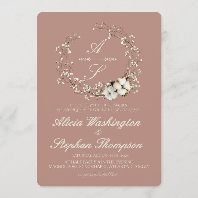 Modern Minimal Winter Floral Wedding Invitation (Front)