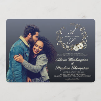 Modern Minimal Winter Floral Wedding Invitation